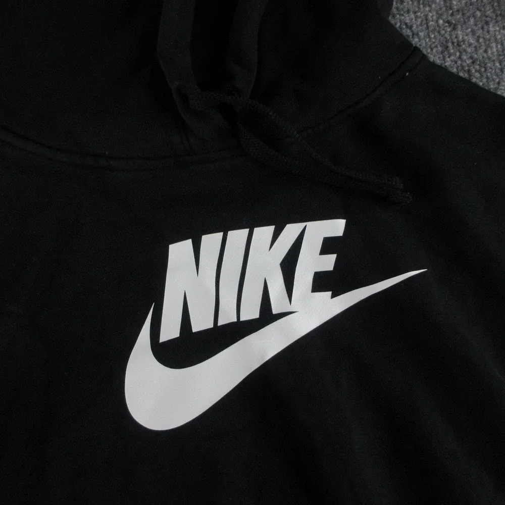 Nike Hoodie Womens M Black Fleece Cropped Pullover Swoosh Logo Athletic